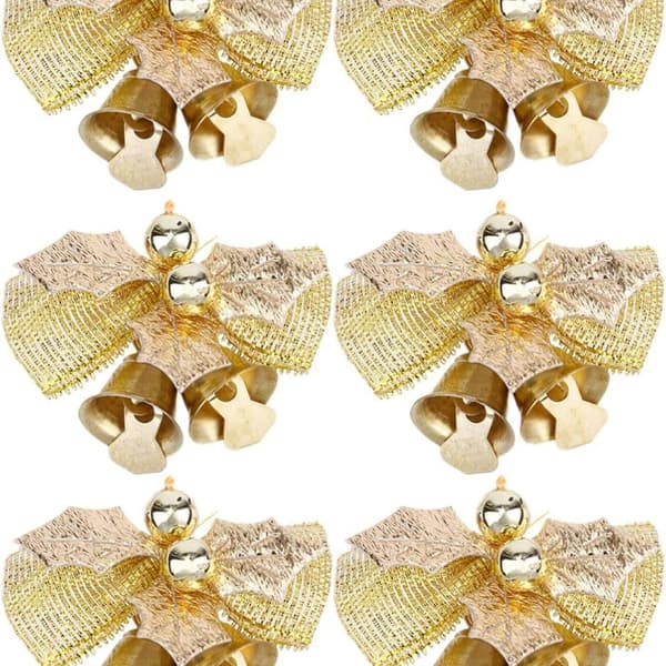 6 st julbågar med klockor Mini Bowknot prydnad hantverk present KLB