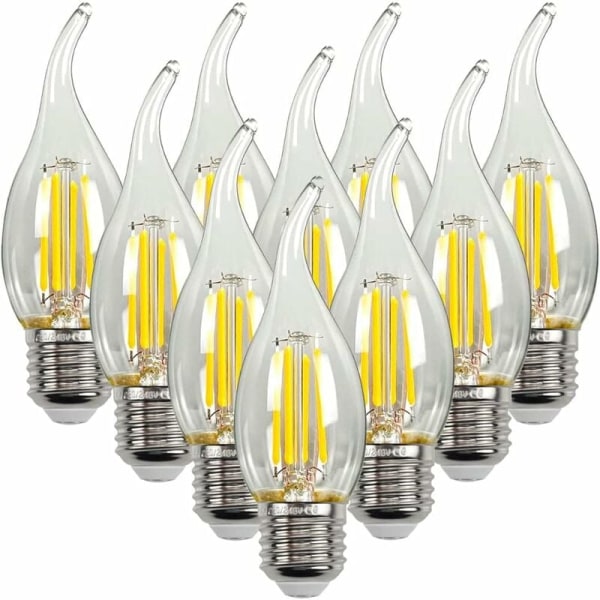 Pakke med 10 C35 LED Filament Pærer 220V/240V 4W Edison (C35 Hale E27) KLB