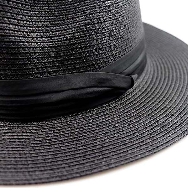 Svart stråhatt for kvinner og menn, Panama-hatt, sommerhatt med bred brem, solhatt med UV-beskyttelse for strand, reiser og sol