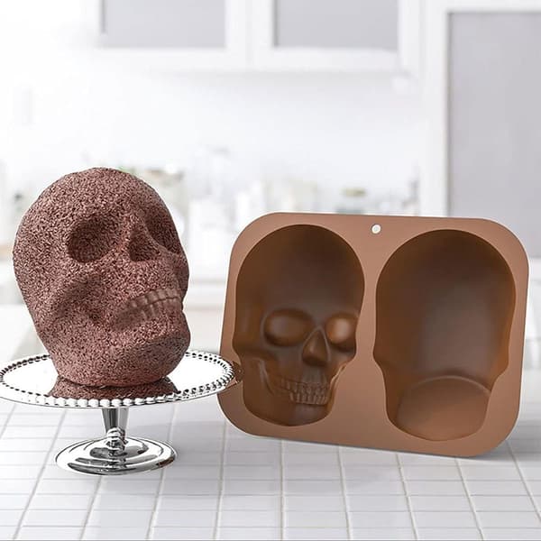 Halloween 3D silikoneform, stor kranie bageform, kranie silikone