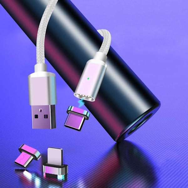 LAMA Magnetisk USB-C Ladingkabel (3 stk 1,5M) Magnet Sølv KLB