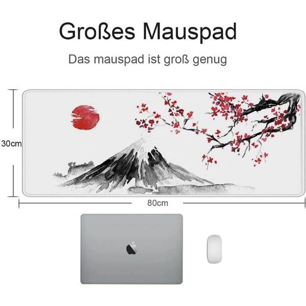 Gaming Mouse Pad 800 x 300 mm Japan Ink Painting Mountain Sakura Sun Mount Fuji