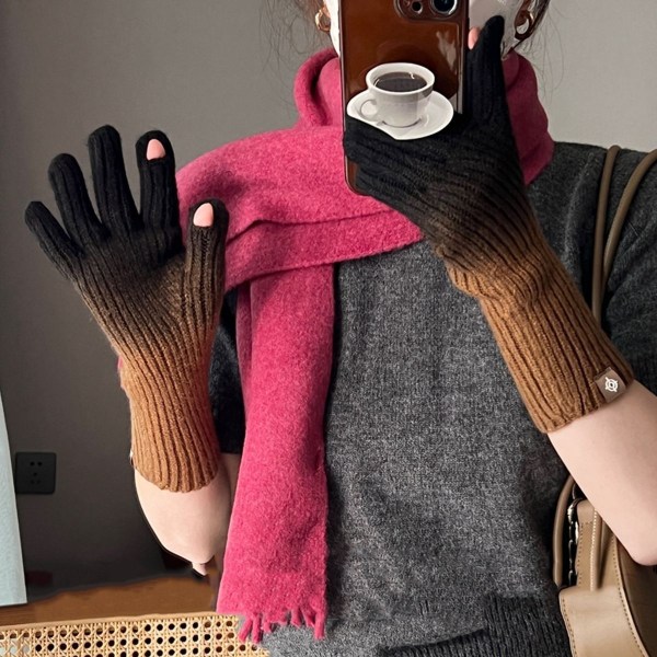 Kvinners Vinter Touchscreen Ull Magic Gloves Warm Knit Touc Brown KLB