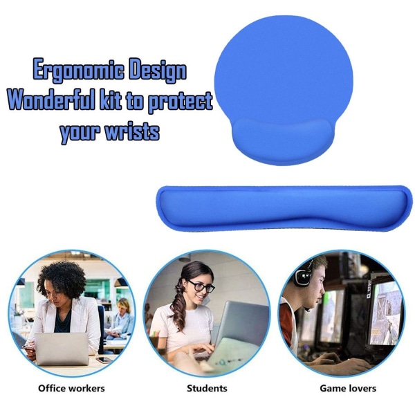 Musematte med håndleddstøtte, Memory Foam tastaturpute, Easy Blue