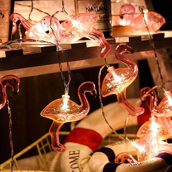 Rosa Flamingo LED-ljusslingor för utomhusbruk 3m Set med 20 KLB
