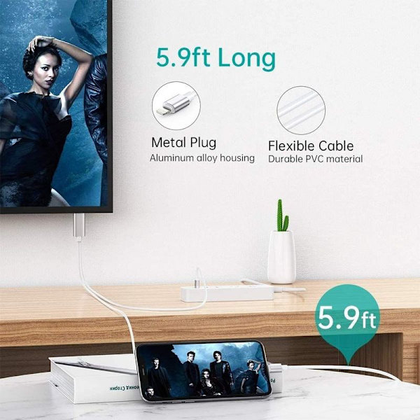 Lightning til HDMI-kabeladapter, iPhone iPad til TV, 1080p