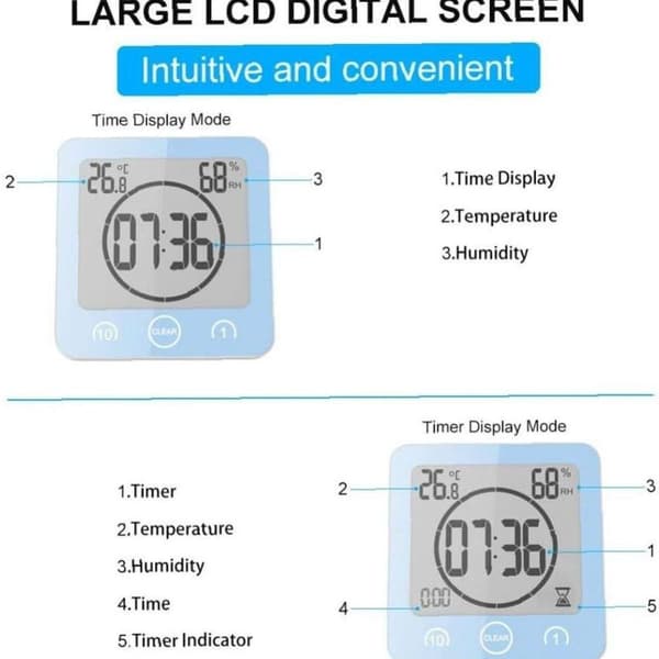 Digital LCD-display Digital Vattentät Stänkskyddad Badrumsväggklocka KLB