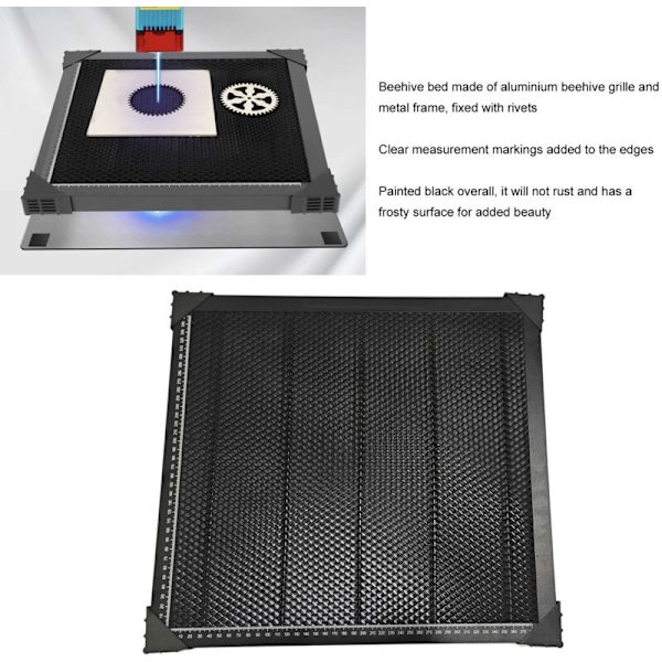 Mehiläispesän laserivuode, mehiläispesän työtaso, alumiinilevyllä laserleikkuriin ja kaivertimeen 430 x 400mm KLB