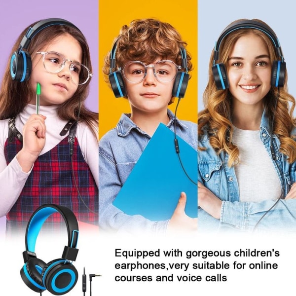 Hörlurar barn, kabel hörlurar för tjejer, blå och svart