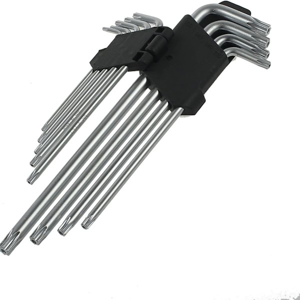 9-osainen Torx-avainsarja (metrinen/Torx), pitkä varsi CRV-kahvalla