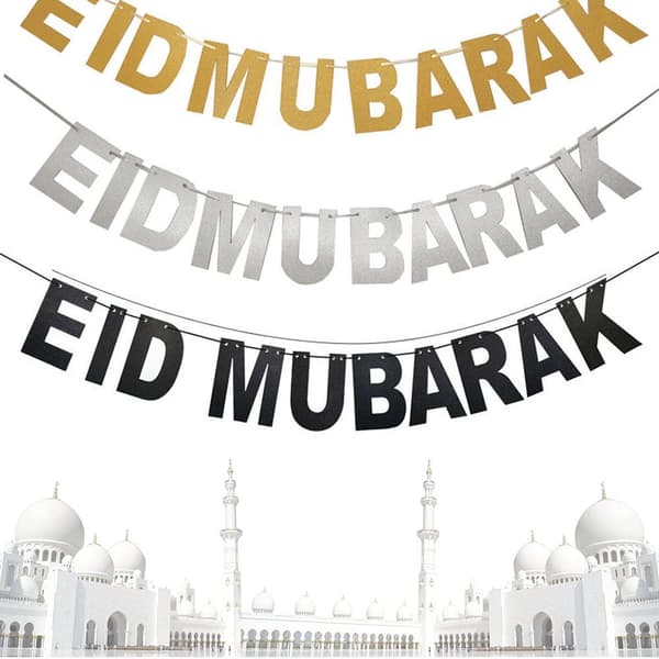 4 delar Eid Mubarak banderoll set, guldglittrande Eid banderoll och måne stjärnor
