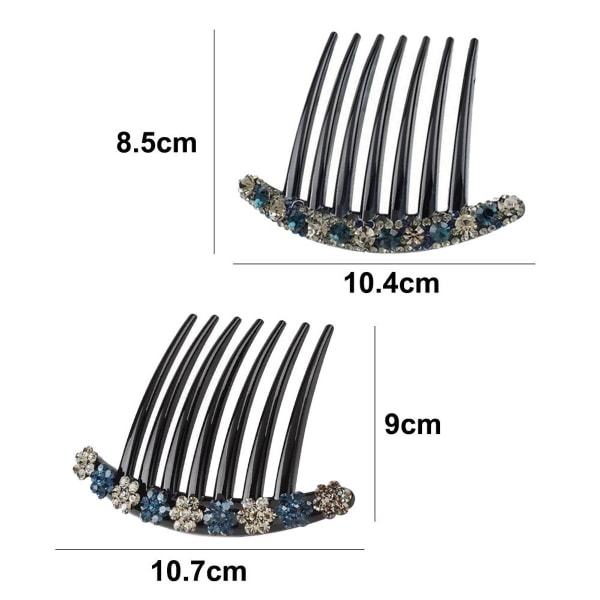 2pcs Hair Side Combs 7 Teeth Rhinestone Flower Twist Combs Style 1