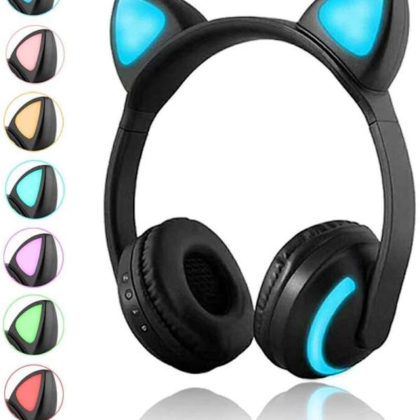 Trådløst Bluetooth-katteøre-headset med mikrofon og 7-farget LED