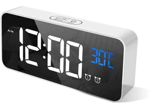 LED-väckarklocka med digital display, spegelbordsklocka, USB-laddningsbar