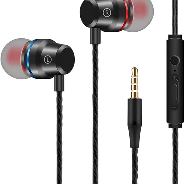 Trådbundna hörlurar, in-ear-hörlurar med mikrofon och volymkontroll, kompatibla