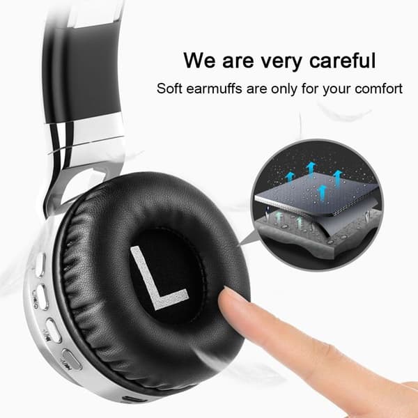 Bluetooth-hovedtelefoner foldbare trådløse, HiFi stereo-headset hvid