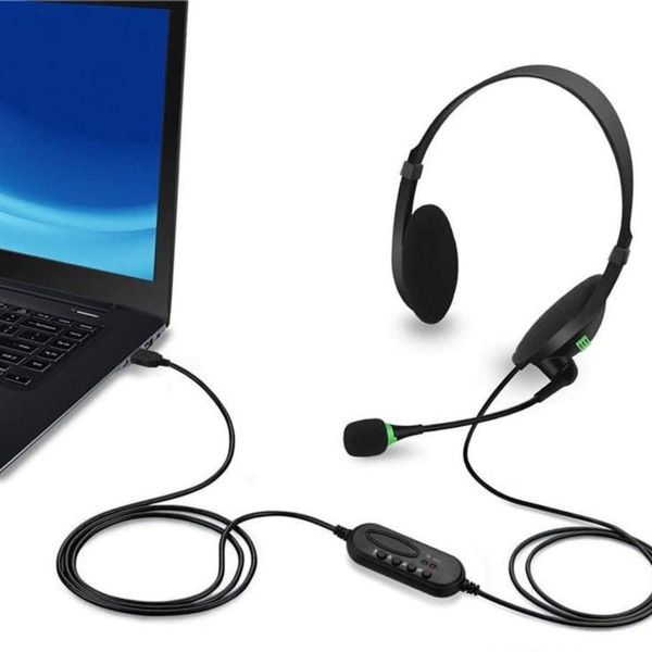 USB-headset, pc-headset med mikrofonstøjreduktion og lydstyrkekontrol,