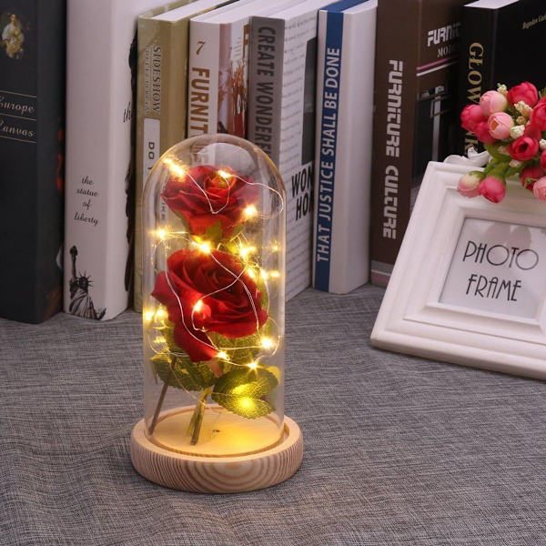 Evig rose i flaske, morsdagsgave, kunstig blomst med LED KLB