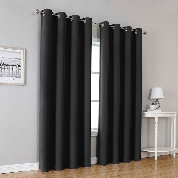 Sæt med 2 termisk isolerede gardiner 140 x 240 cm, persienner, øjer, gardiner, vinduesdækning