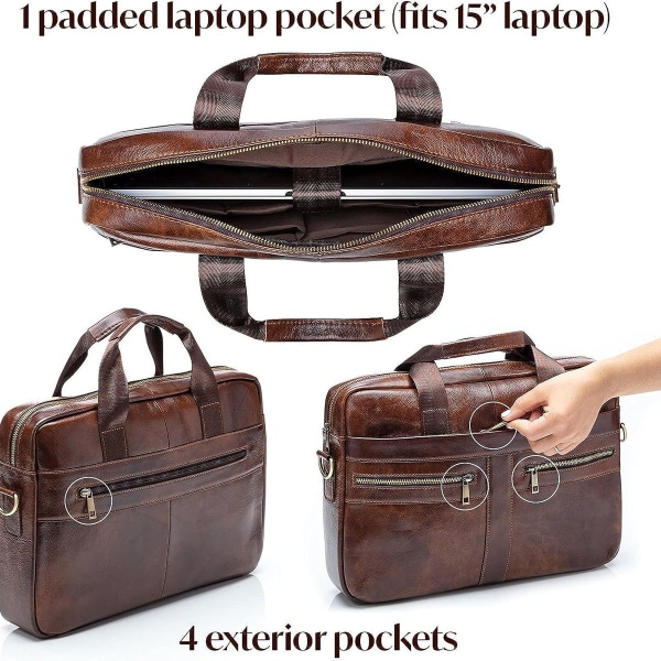 Miesten nahkainen salkku - ruskea kannettavan tietokoneen laukku