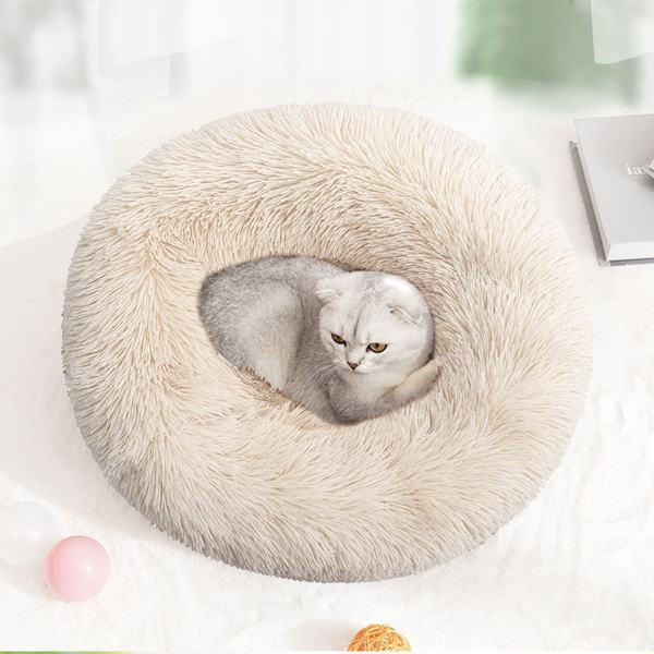 Pehmeä lemmikkieläinten sänky Donut-koiranpeti pienille koirille Pyöreä koiranpeti Vaaleanruskea KLB