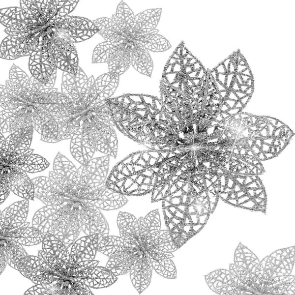 36 st julblommor glitter konstgjorda julblommor, 8/10/15 cm KLB