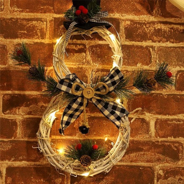 LED juledekoration rattan guirlande, snemand form, kunstig juleguirlande KLB