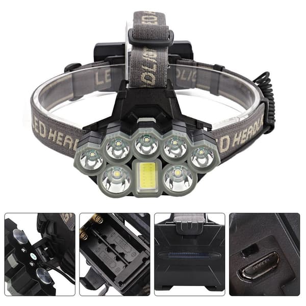 USB-lading, 8 LED-frontlykter, utendørs hodelykt lommelykt KLB
