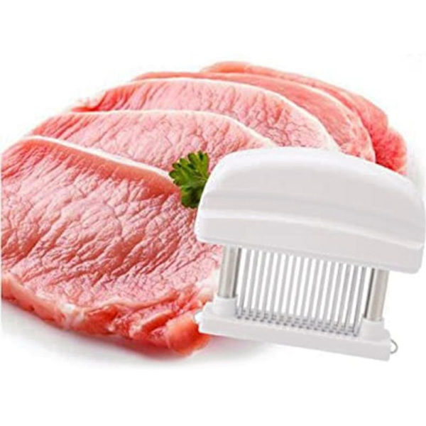 Köttmörare, rostfritt stål, ultraskarpa nålblad, vit