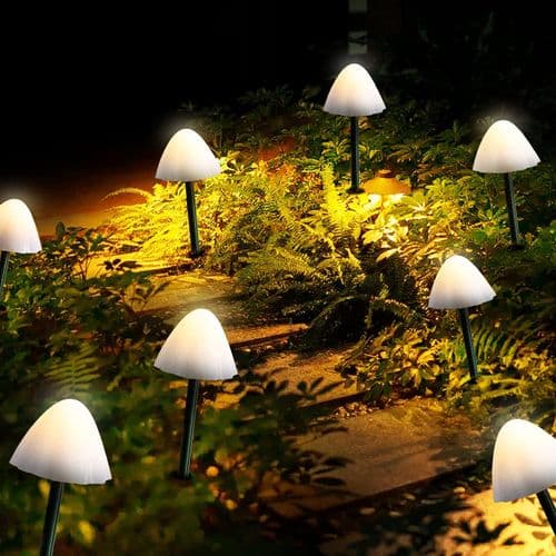 Solcellslampor i form av svampar, 12 LED-lampor för utomhusbruk