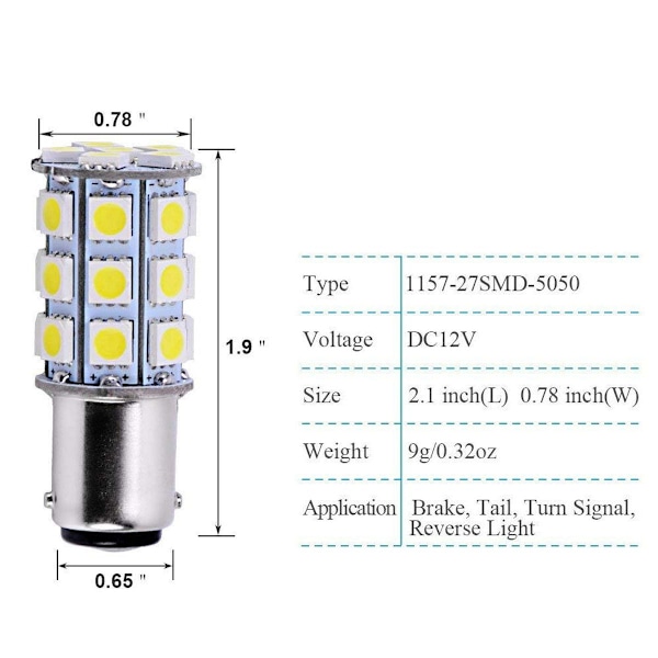 Bil LED-pærer - 4-pak - BA15D 1142 1076 - 6000K-6500K - 27-SMD KLB