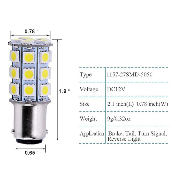 Bil LED-pærer - 4-pakning - BA15D 1142 1076 - 6000K-6500K - 27-SMD KLB