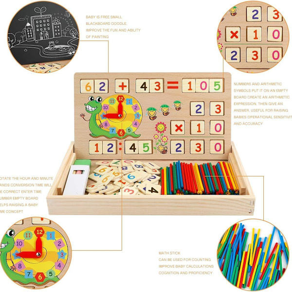 Montessori-matematiikkalelu puusta, oppimislaatikko, numeroiden oppimispeli piirustuksella KLB