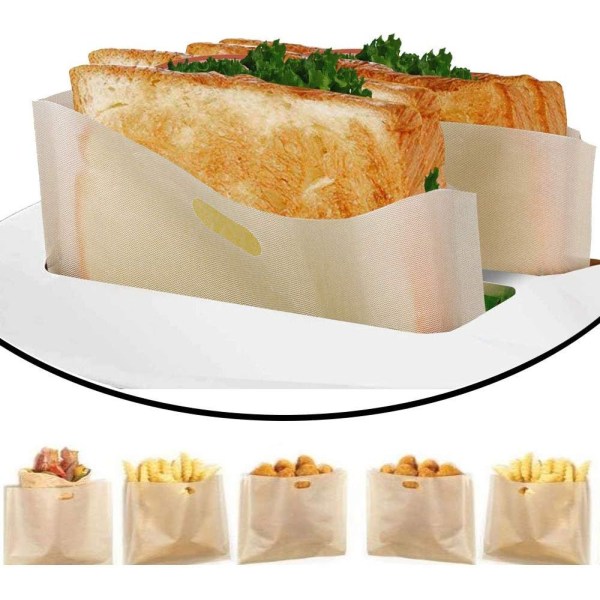 6 stk Gjenbrukbare brødristerposer,grill(16 * 16cm)toastposer Høytemperaturmotstandskokepose for brødrister,mikrobølgeovn,ovn