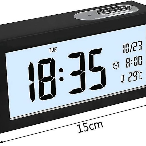 Digital vækkeur - LCD-skærm, dato- og temperaturvisning