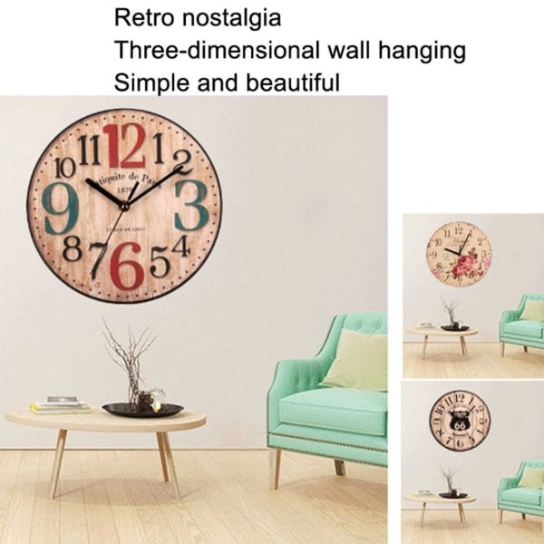 Dekorativ retro väggklocka i trä (stil fem)