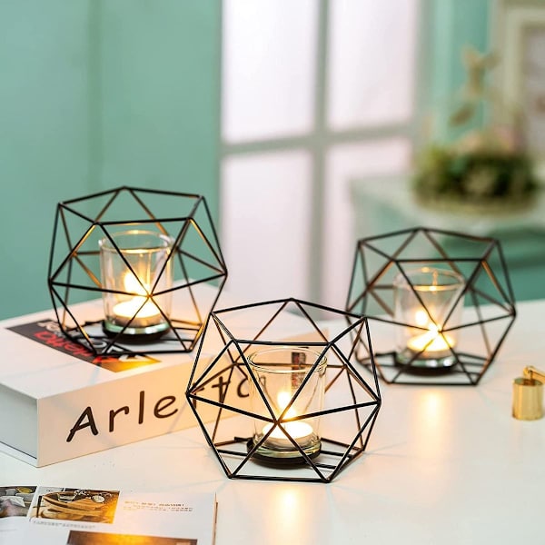 Tealight-hållare ljusstake metall - set om 2 geometriska tealights KLB