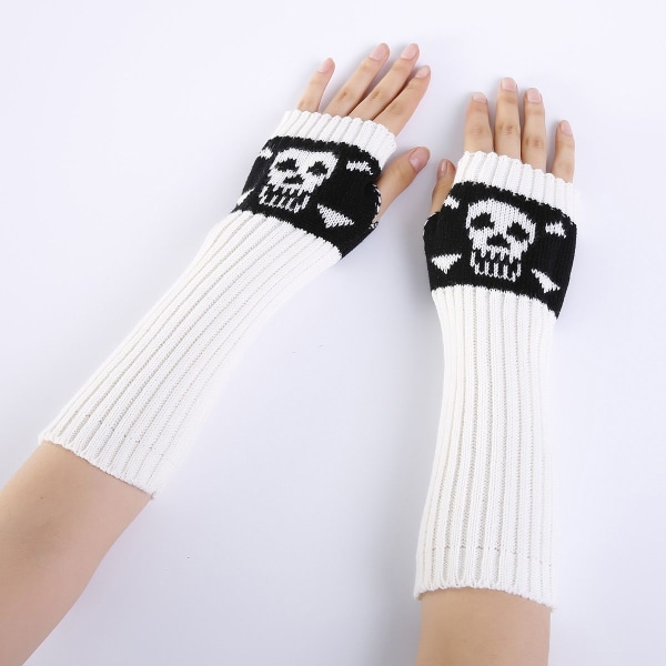 Neulotuista pitkistä sormettomista luurankohanskoista Unisex Halloween Punk A White KLB