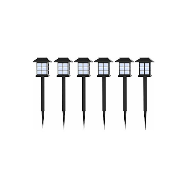 6 stk. LED solcelledrevne lamper til udendørs brug, til terrasse, græsplæne, gårdsplads, indkørsel, sti og landskab - 8,6 x 8,6 x 38 cm (hvidt lys) KLB
