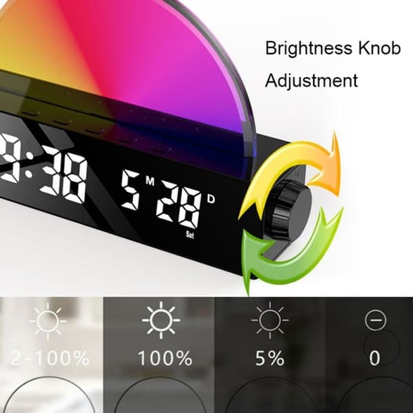 Solnedgang lys, LED digital display, elektronisk ur, USB-stik, skrivebordslampe