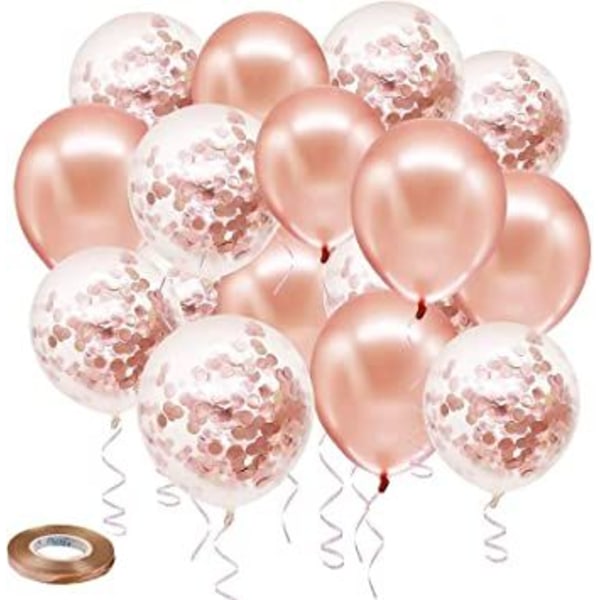 Rosa guld konfetti latexballonger, 50-pack 12 tums födelsedagsballonger med 33 fot roséguldband för bröllopsdekorationer