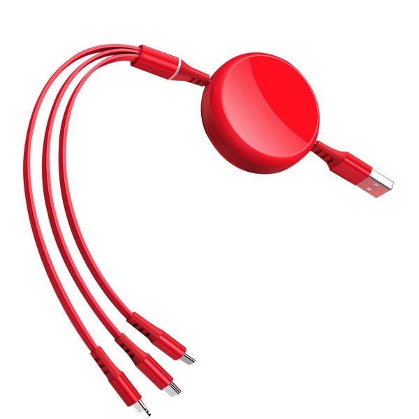 1 piece charging cable, retractable 3 in 1 fast charging cable 3A red