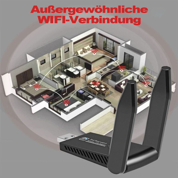 USB WLAN-adapter for PC, 1300 Mbps USB 3.0 WLAN-adapter PC 2,4 GHz / 5 GHz WLAN