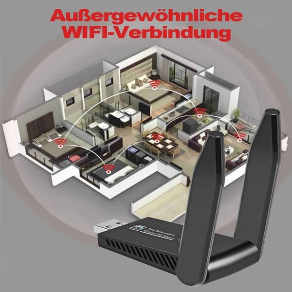 USB WLAN-stick til pc, 1300 Mbps USB 3.0 WLAN-adapter PC 2,4 GHz / 5 GHz WLAN