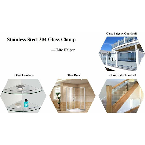 Glassklemme 8 stk 8-10mm Rustfritt Stål 304 Glassklemme Klemme Støtte Flat Bak Kromig Finish for Rekkverk KLB