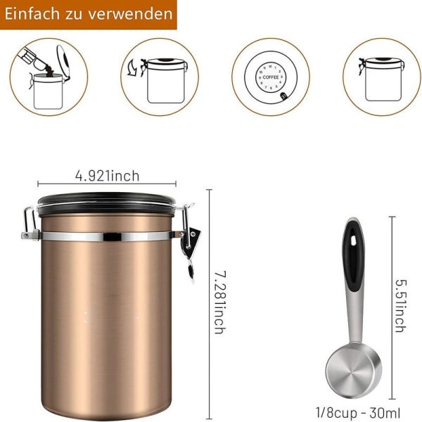 Kaffebeholder, kaffebeholder, aroma-tæt, 500 g bønner, kaffebeholder, lufttæt, rustfrit stål
