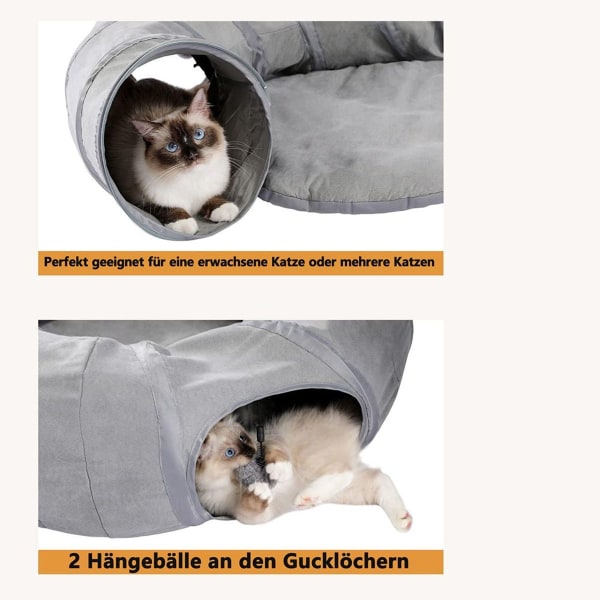 Tunnel för katt, hundtunnel, donutformad tunnel i mocka, grå, 124 x 26 cm, KLB