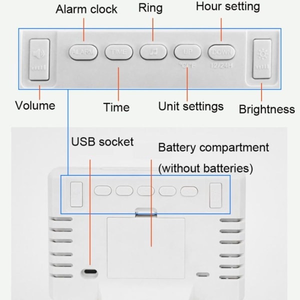 Stor skärm LED väckarklocka multifunktionell elektronisk väckarklocka (svart G