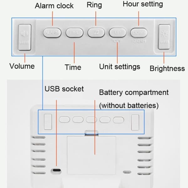 Suuri LED-herätyskello monitoiminen elektroninen herätyskello (musta G