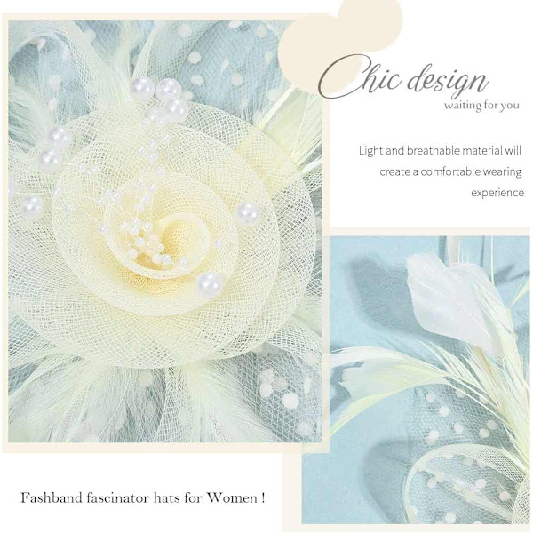 Beige fjær blomst mesh fascinator hatt med hårklips bryllup hårtilbehør for kvinner jenter